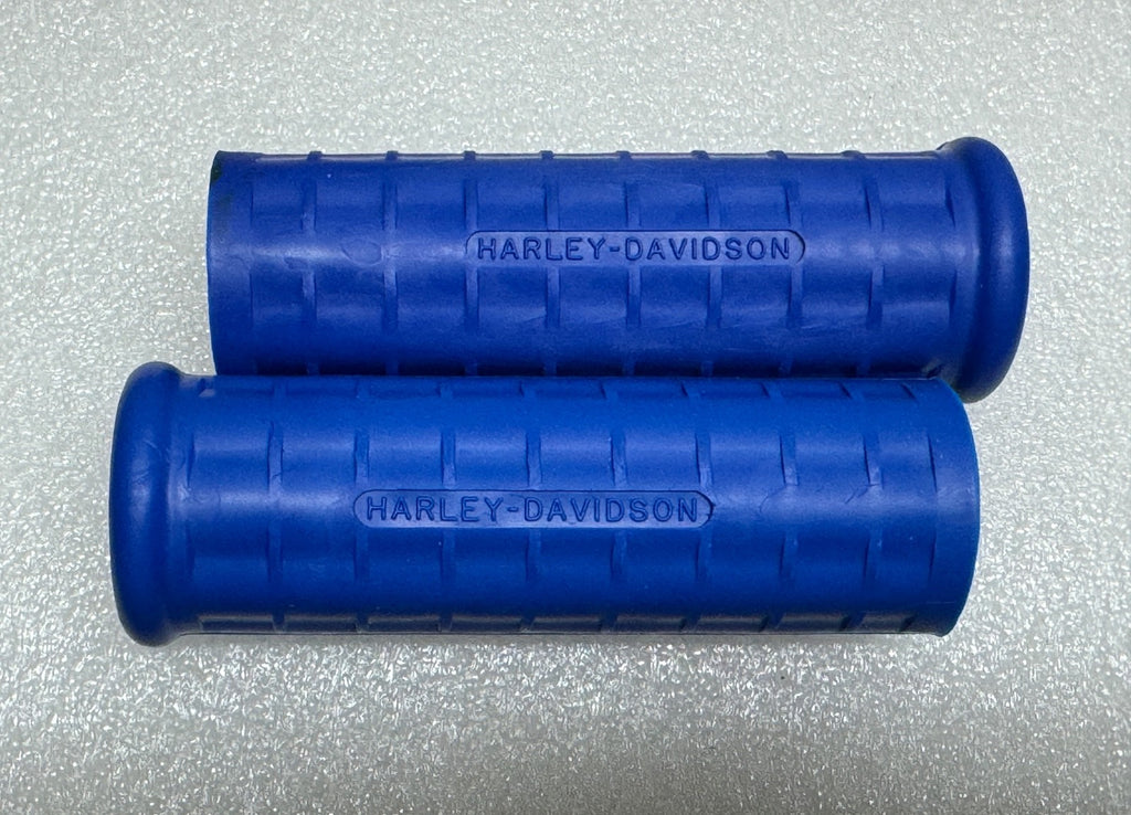 Harley 56202-54 Panhead K-Model Waffle Grips Open End Blue w/ Logo 1954-61