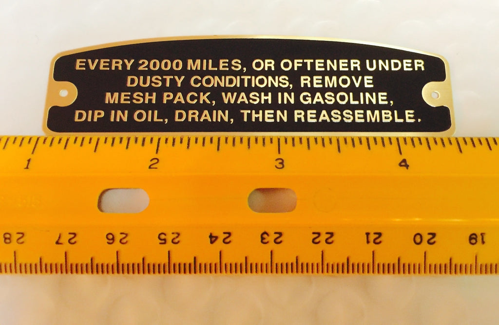 Harley 6” J-Slot Air Cleaner Instruction Tag Brass Knucklehead UL WL 