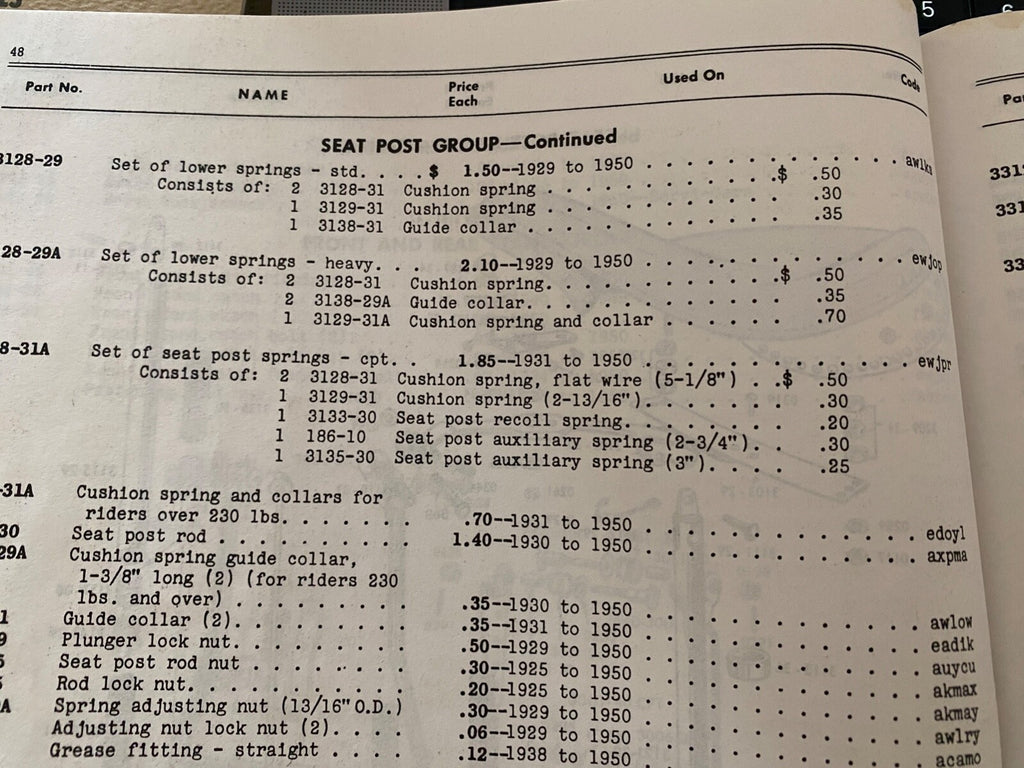 Harley 51772-31 Seat Post Pogo Stick Springs Knucklehead UL Pan Shovel 1931-84