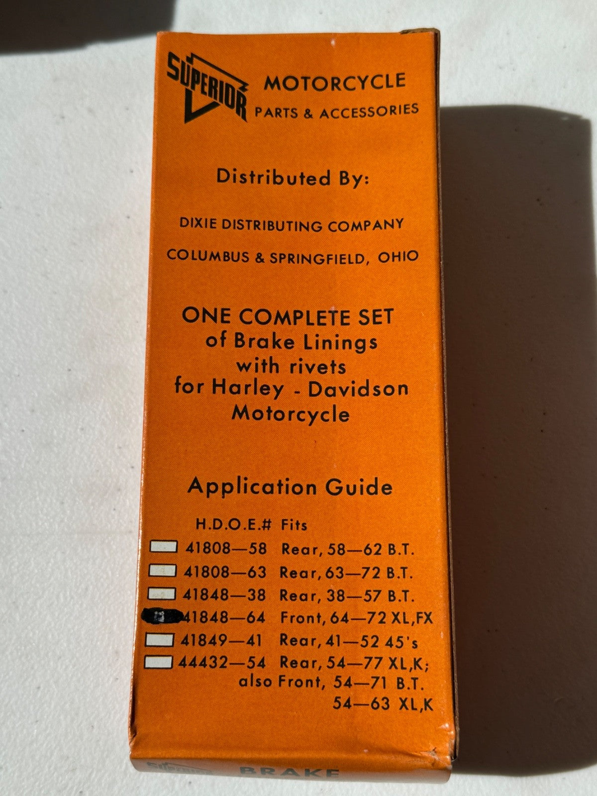 Harley Sportster Superior 41848-64 Front Brake Shoe Lining Pad Kit 1964-72