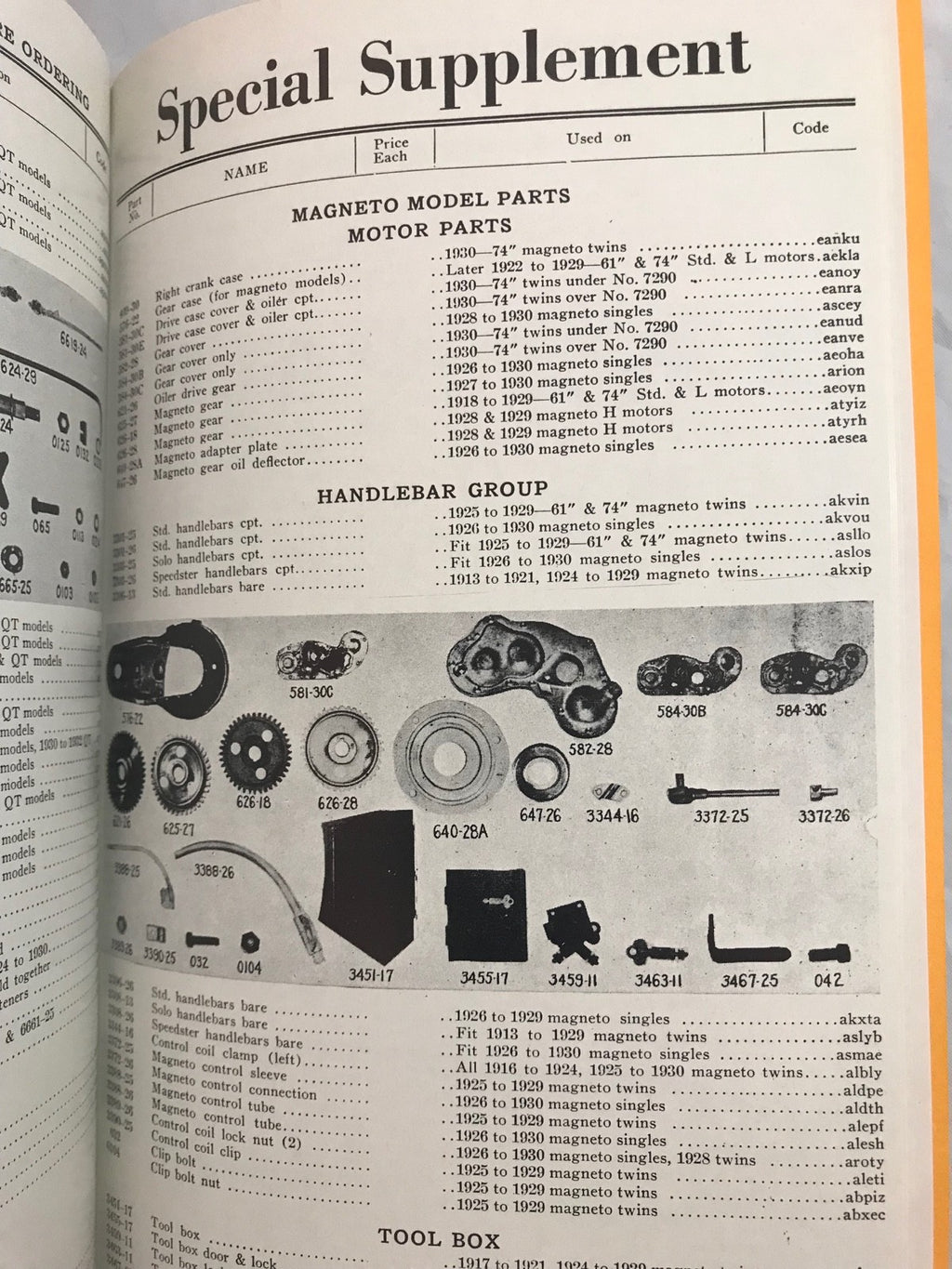 Harley Parts Manual Catalog Book 1928 to 1932 JD DL RL VL Single Servicar