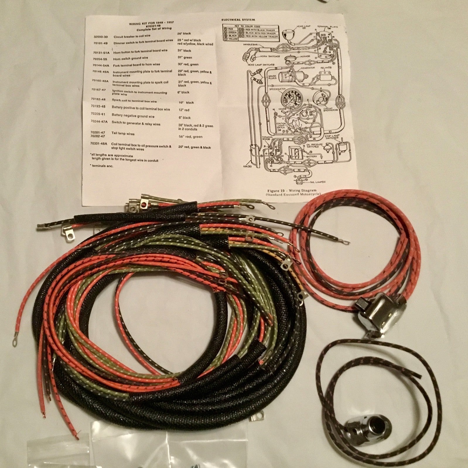Harley 70321-48 Complete Panhead 1954 Wiring Harness W/ Wired Switches USA