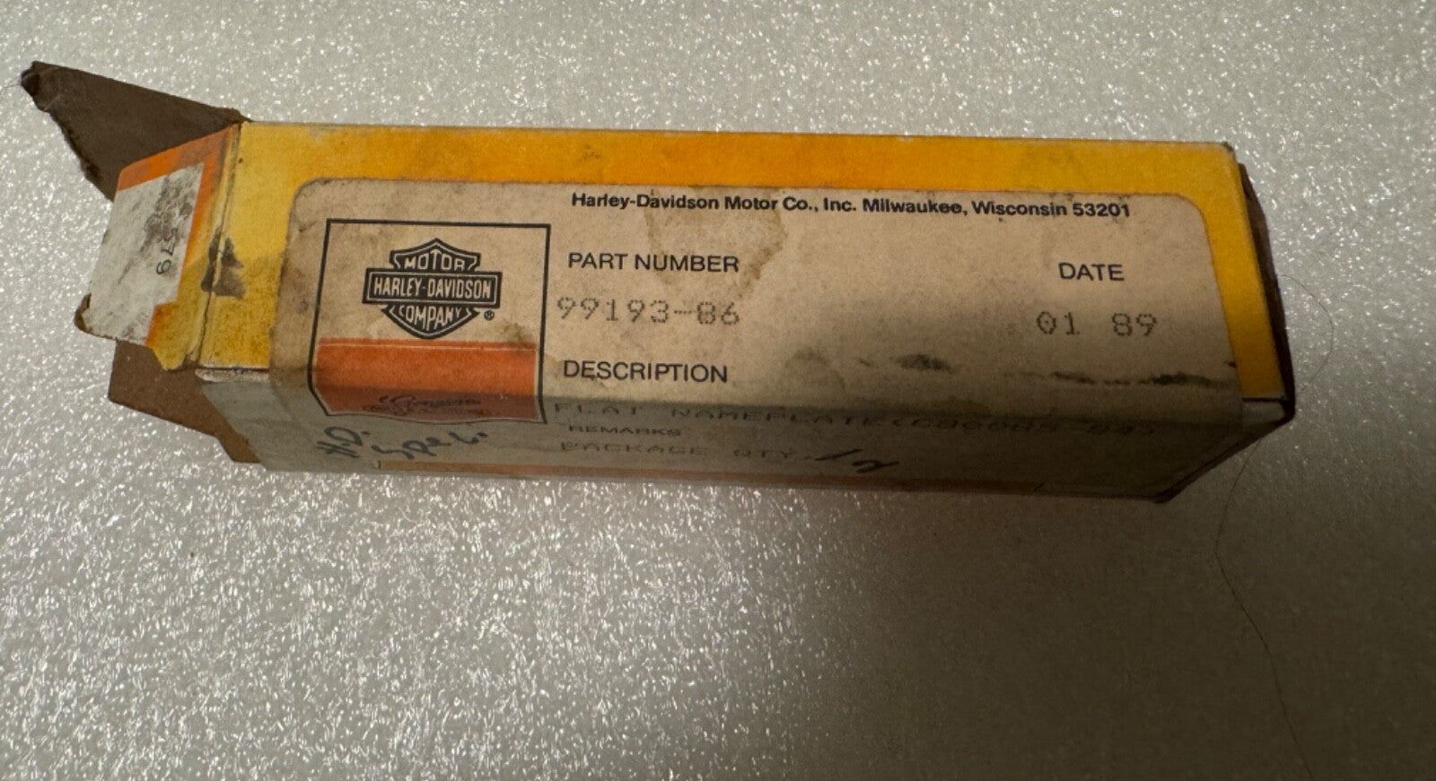 Harley NOS 99193-86 Name Plate Tour Pack Fairing Side Car EVO Sportster FX