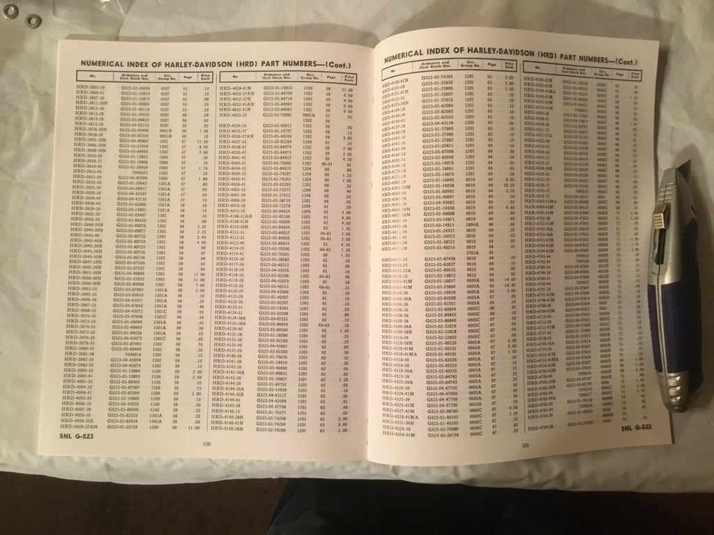 Harley WLA WLC Spare Parts Catalog Manual Book WWII 1942-1945 SNL G-523