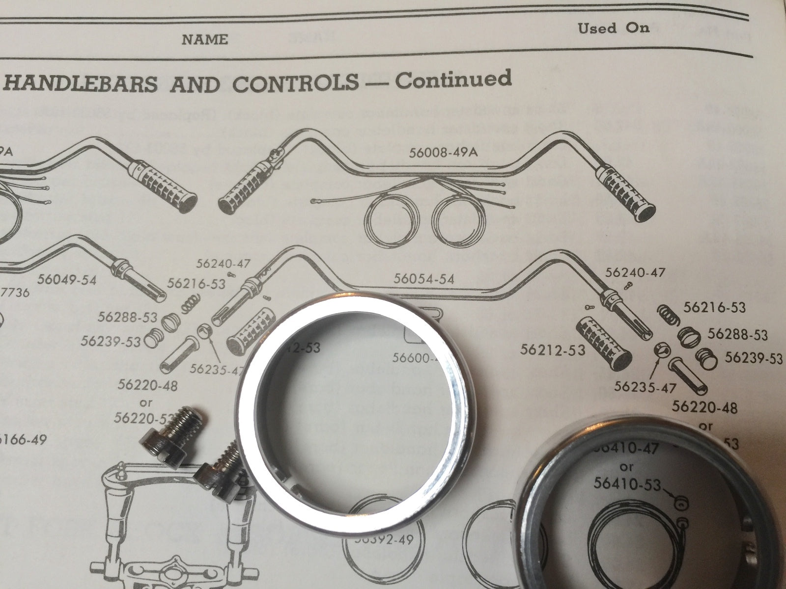 Harley K-Model Chrome Grip Sleeve Retainers & Screws 52-56 OEM# 56235-47 