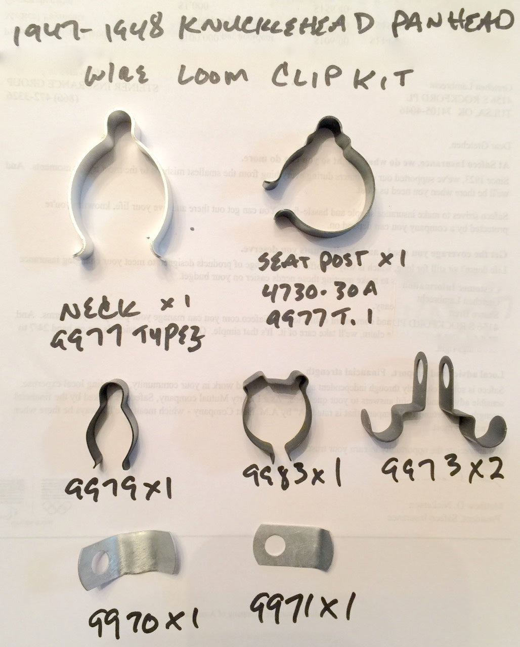 Harley 47-48 Knucklehead Panhead Main Wire Loom Clip & Clamp Kit 4730-30A 9977