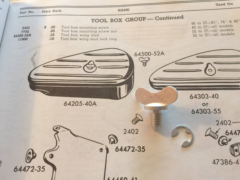 Harley Panhead Tool Box Wing Stud Screw & Clip 55-57 OEM# 64500-52A