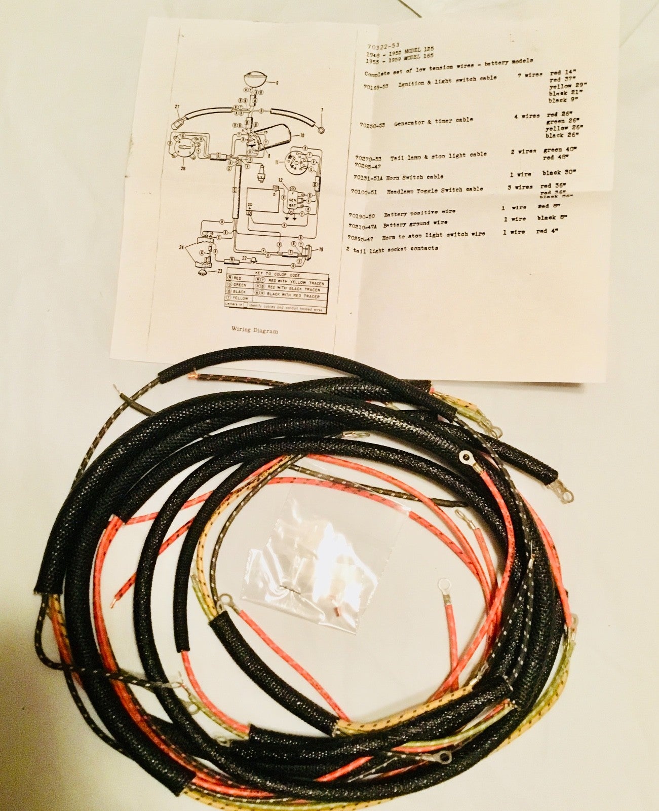 Harley 70322-53 Complete Hummer 1948-59 Wiring Harness Battery Models USA