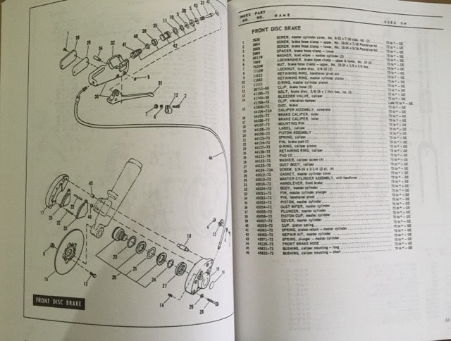 Harley Parts Manual Catalog Book 1958 to 1973 45 Servicar Police Equipment