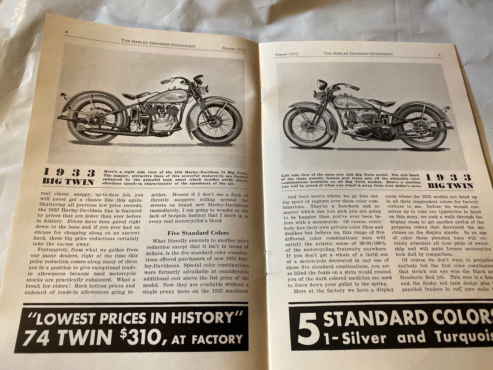 Harley Enthusiast Model Intro Issue 1933 Models Aug 1932 RL VL Servicar Delivery