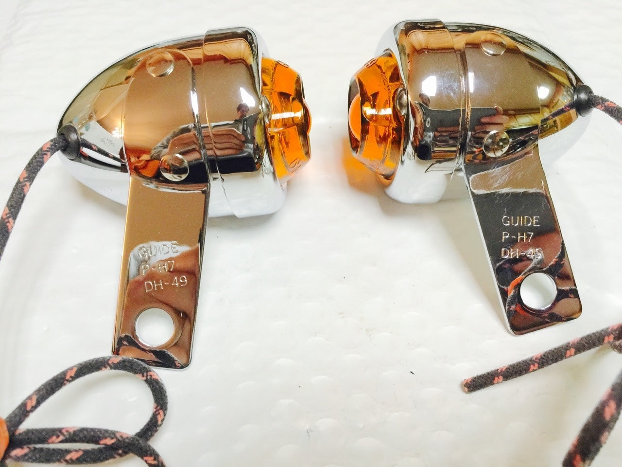 Harley Guide DH-49 P-H7 Bullet Lamps Amber Nice Repro Replaces OEM 68511-49  