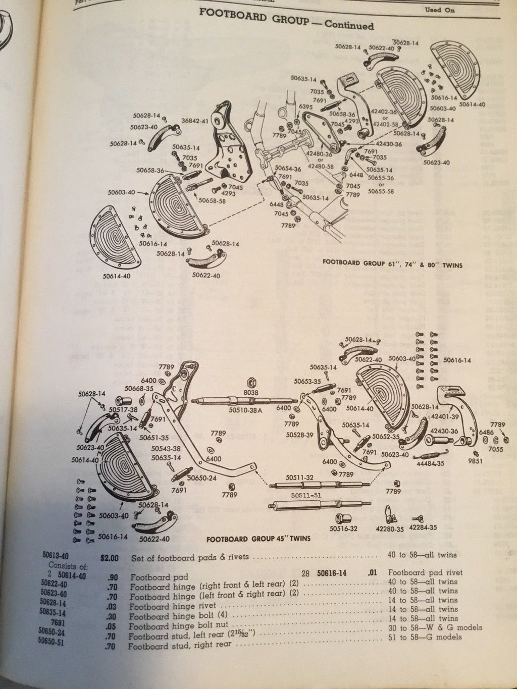 Harley Panhead Footboard Mounting Mount Kit 1955-57 OEM# 50658-55 USA