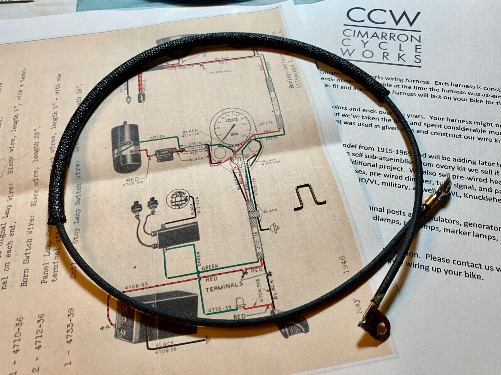 Harley 1939-45 Knucklehead UL WL Circuit Breaker Timer To Coil Wire 1613-30B