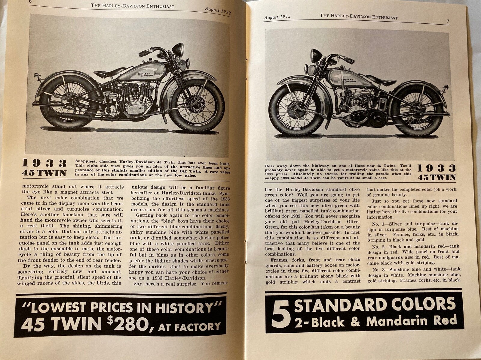 Harley Enthusiast Model Intro Issue 1933 Models Aug 1932 RL VL Servicar Delivery