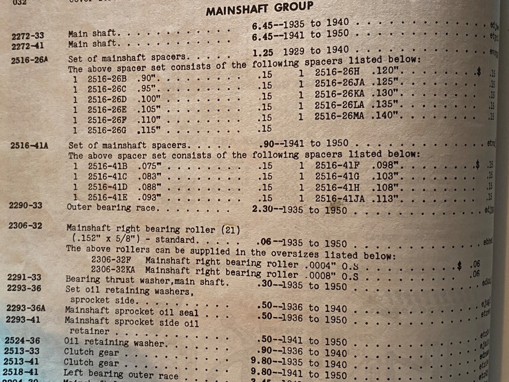 Harley 2516-41A 35380-41 WL WLA WLC G Servicar Main Shaft Spacers 1941-73 USA