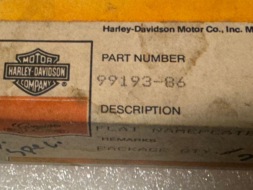 Harley NOS 99193-86 Name Plate Tour Pack Fairing Side Car EVO Sportster FX