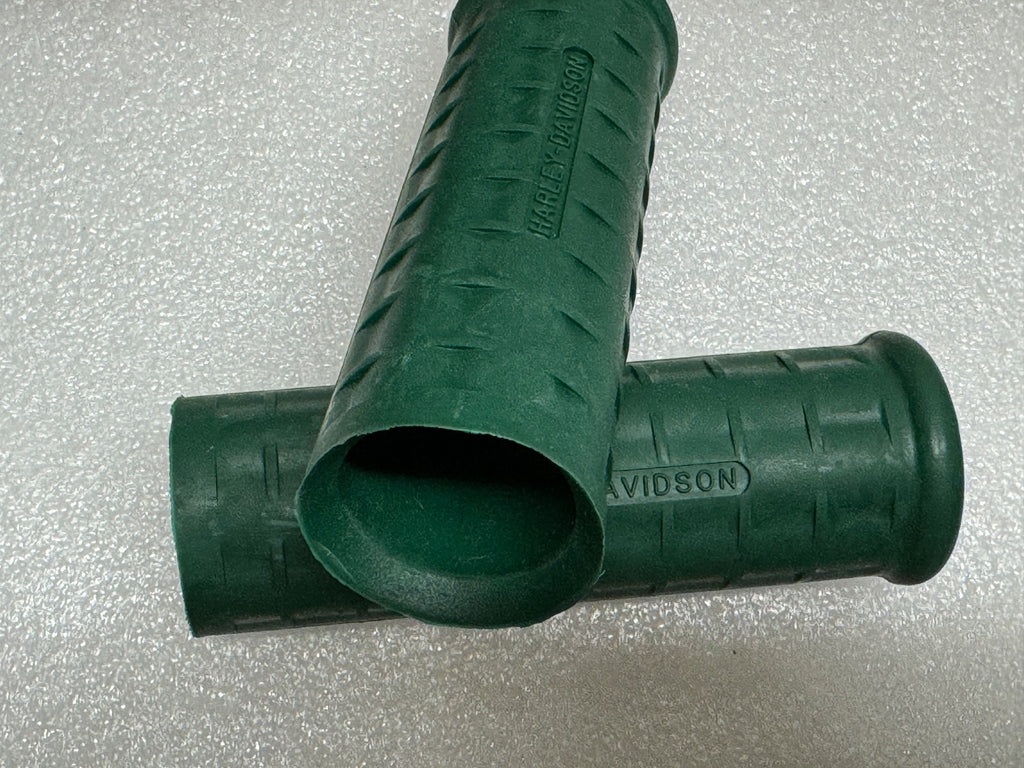 Harley 56212-53 Panhead Sportster Waffle Grips Open End Green w/ Logo 1954-61