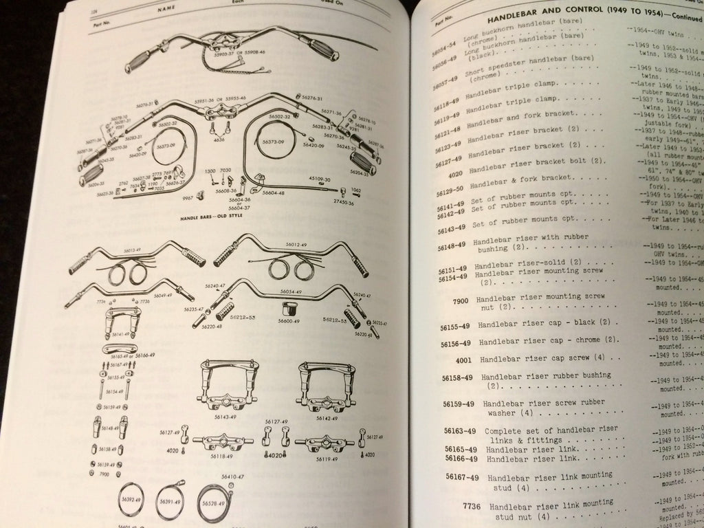 Harley Parts Manual Catalog Book 1941 to 1954 Knucklehead Panhead UL 45 WL Servi