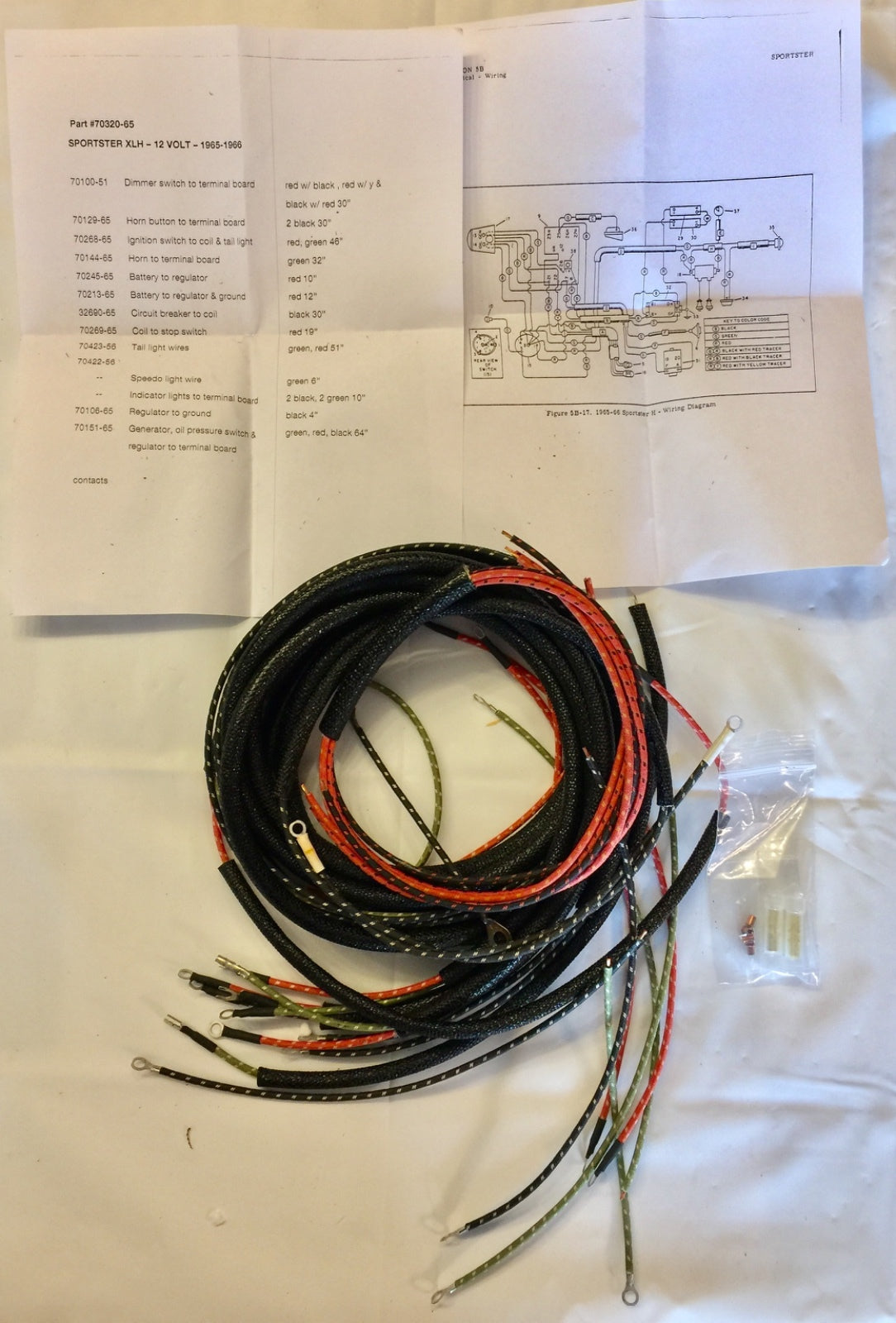 Harley 70320-65 Sportster XLH Wiring Harness Kit 1965-66