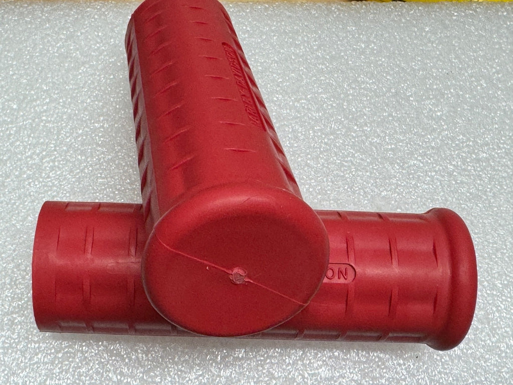 Harley 56210-47 Panhead Hummer Waffle Grips Closed End Red w/ Logo 1948-53