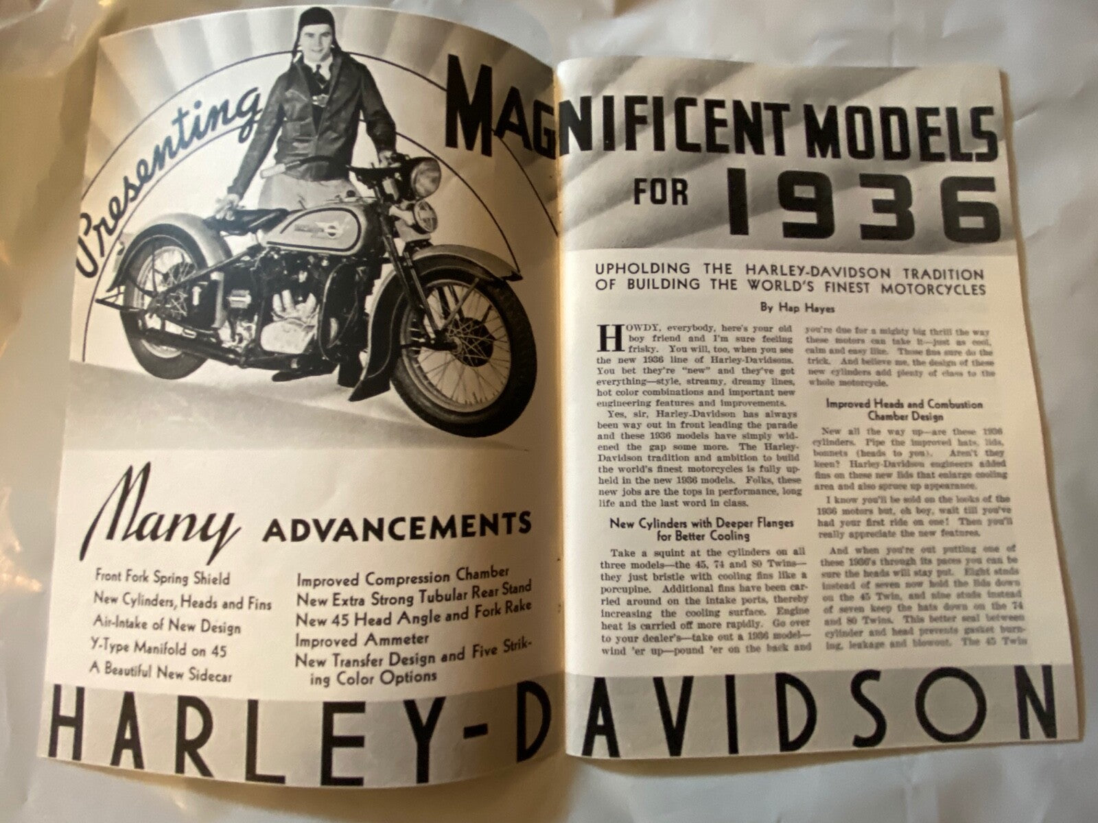 Harley Enthusiast Model Intro Issue 1936 Models Jan 1936 RL VL VLH Servicar
