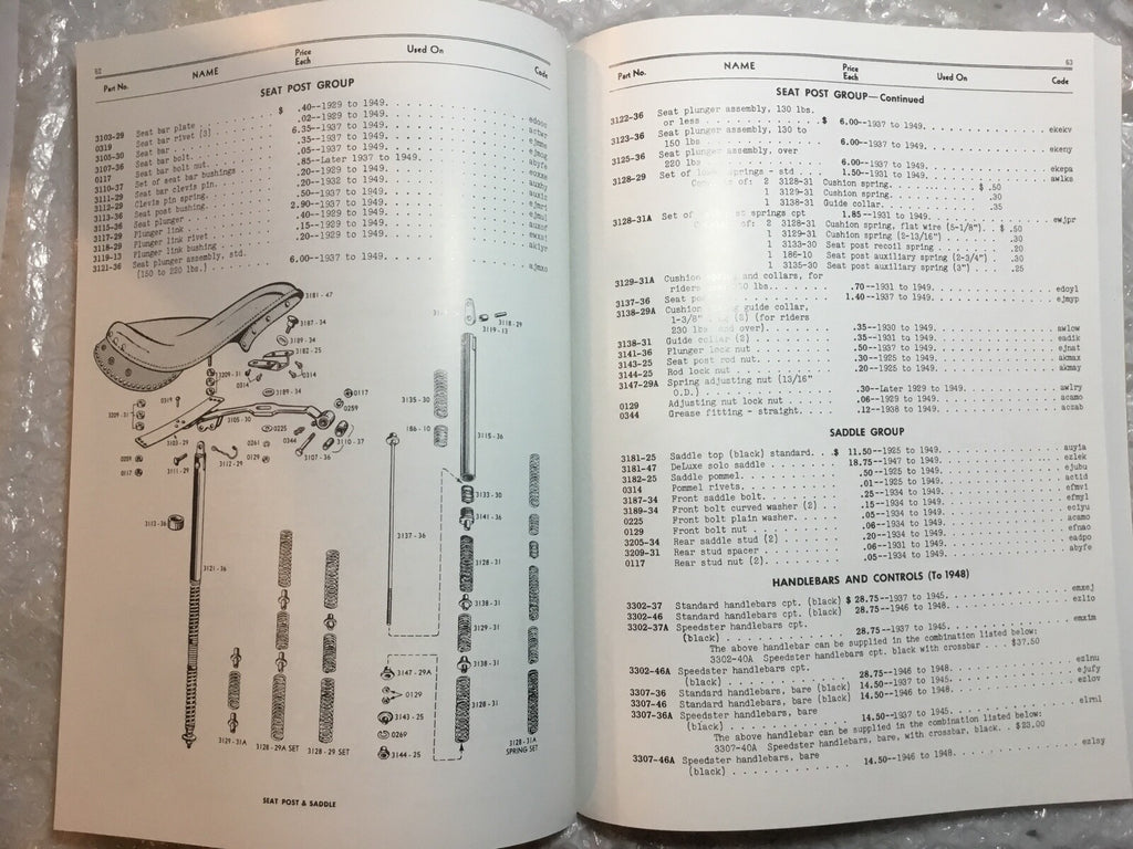 Harley Parts Manual Catalog Book 1937 to 1949 Panhead Knucklehead UL Police 