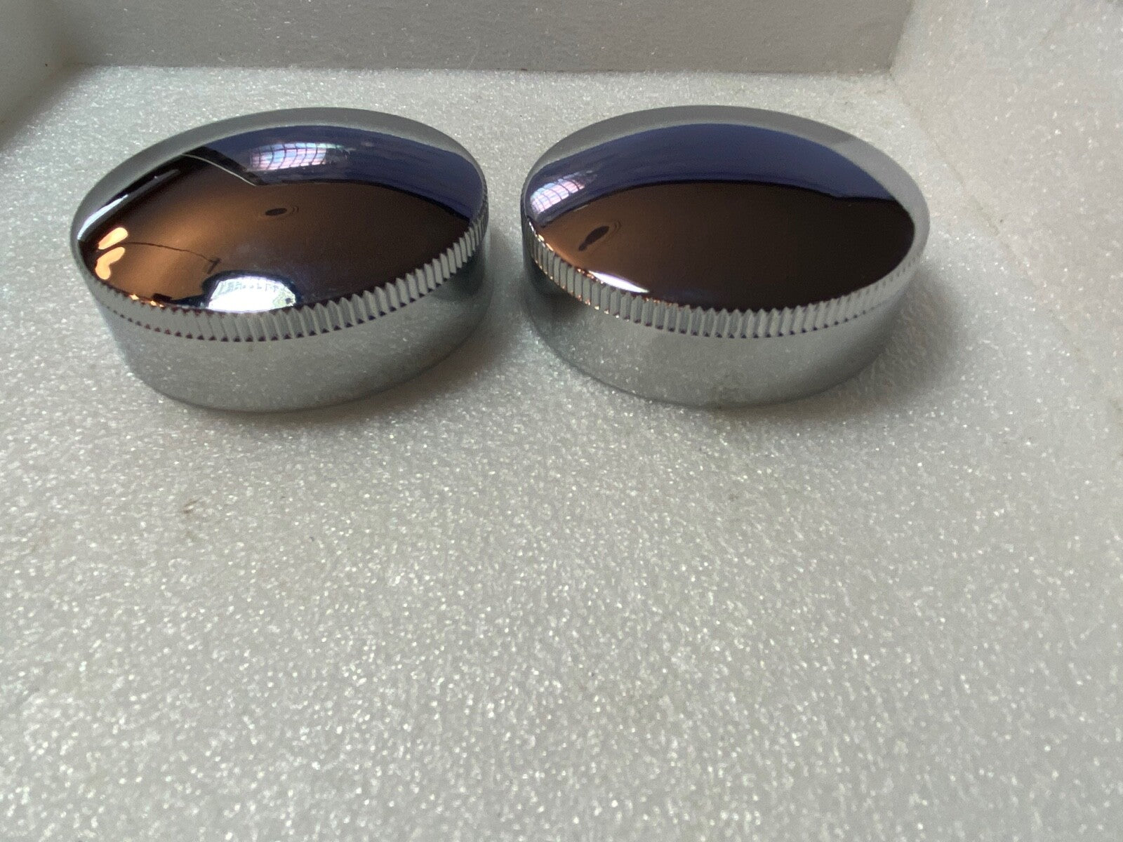 Harley Eaton EDM Gas Caps '36-'40 Short Knurl Knucklehead UL ULH WL Chrome 