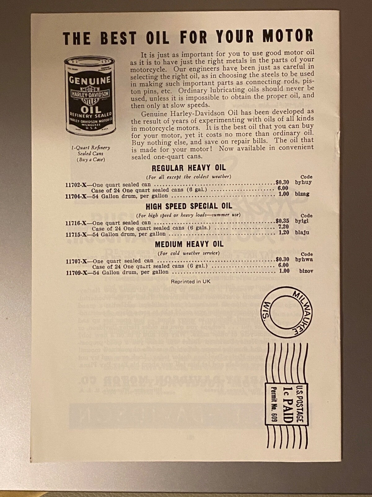 Harley 1936 Accessory Catalog Re-Print VL Knucklehead RL JD Servicar