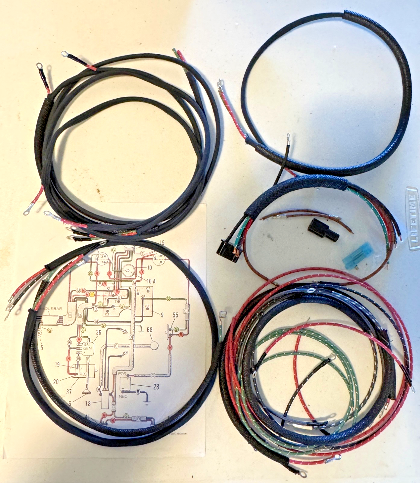 Harley 52-55 K-Model Premium Wiring Harness Cotton Woven Loom Correct  Terminals0