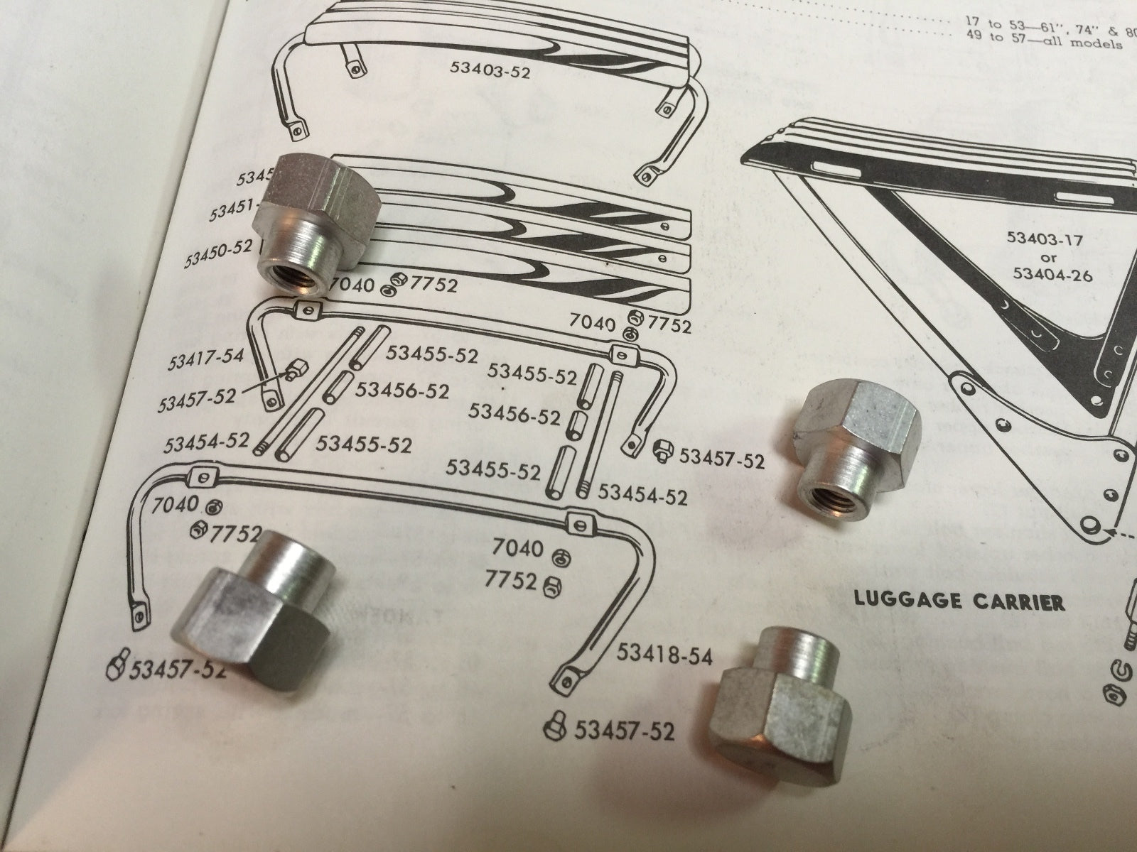 Harley Panhead Luggage Rack Stud Nuts OEM# 53457-52 52-57 Luggage Carrier Chrome