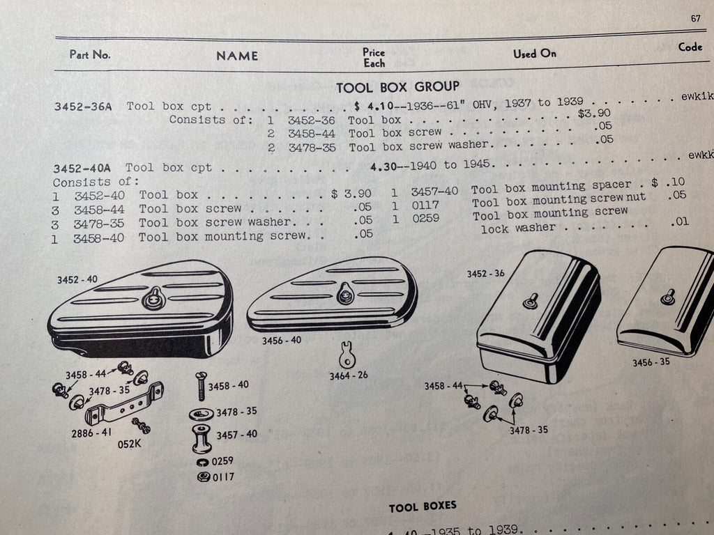 Harley 3457-40 64474-40 Tool Box Bolt & Spacer Knucklehead Panhead UL  1940-57