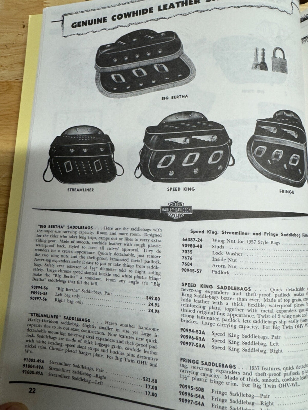 Harley 1957 Accessory Catalog Reprint Panhead K-Model Hummer Servicar Sportster