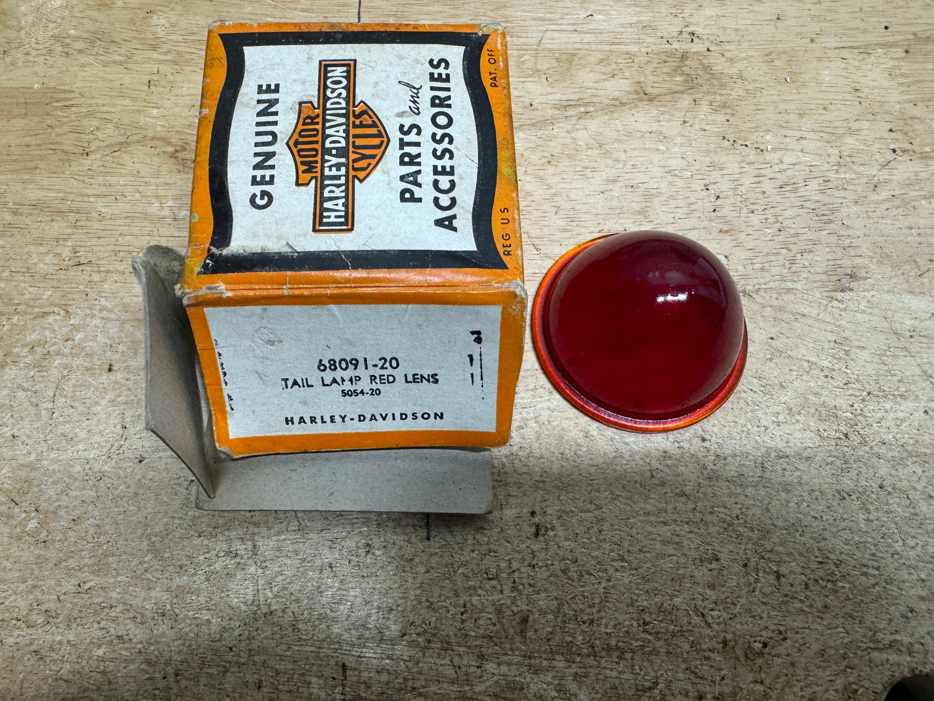 Harley NOS 5054-20 Red Glass Cone Tail Lamp Lens JD VL Hummer Knucklehead UL WLA 68091-20