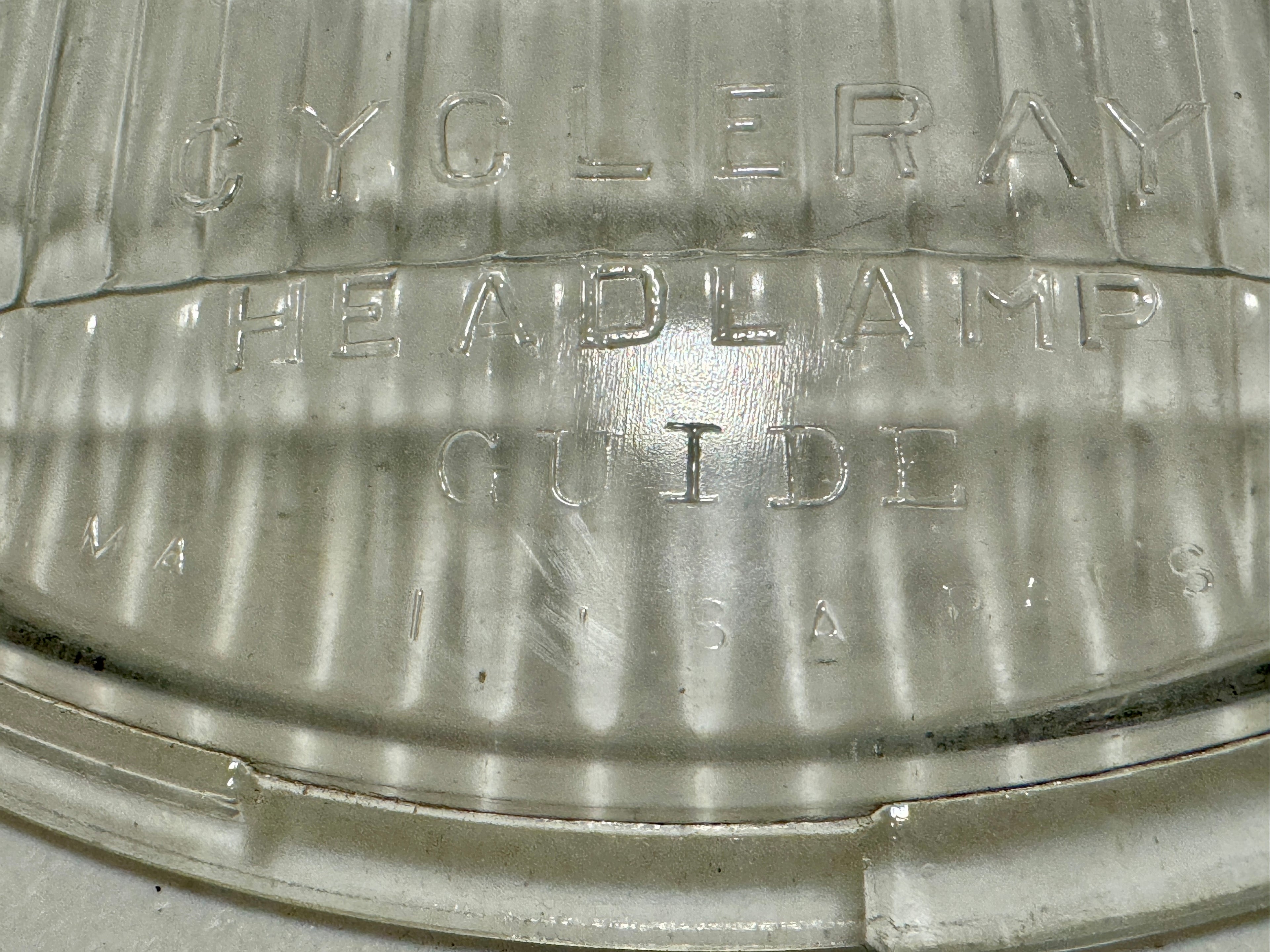 Harley NOS 4906-35 "Serif" Early Guide Cycle-Ray Headlamp Lens Knucklehead VL UL WL 1935-1942